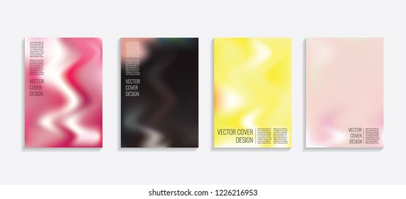 Modern covers with gradient wavy shapes. Futuristic minimal design with a multi-colored bionic background. A4 format. Eps10 vector. For poster, layout, placard, grunge paper, card, book.