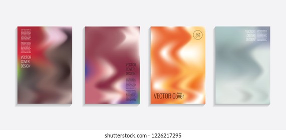 Modern covers with gradient wavy shapes. Futuristic minimal design with a multi-colored bionic background. A4 format. Eps10 vector. For poster, layout, placard, grunge paper, card, book.