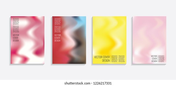 Modern covers with gradient wavy shapes. Futuristic minimal design with a multi-colored bionic background. A4 format. Eps10 vector. For poster, layout, placard, grunge paper, card, book.