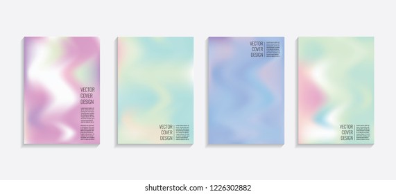 Modern covers with gradient wavy shapes. Futuristic minimal design with a multi-colored bionic background. A4 format. Eps10 vector. For poster, layout, placard, grunge paper, card, book.