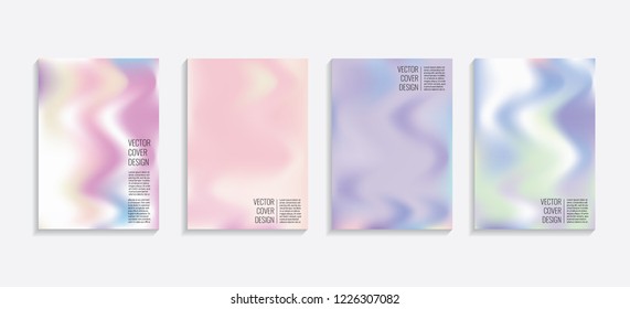 Modern covers with gradient wavy shapes. Futuristic minimal design with a multi-colored bionic background. A4 format. Eps10 vector. For poster, layout, placard, grunge paper, card, book.