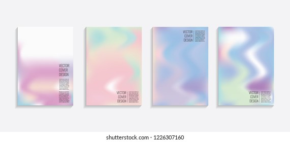 Modern covers with gradient wavy shapes. Futuristic minimal design with a multi-colored bionic background. A4 format. Eps10 vector. For poster, layout, placard, grunge paper, card, book.