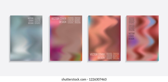 Modern covers with gradient wavy shapes. Futuristic minimal design with a multi-colored bionic background. A4 format. Eps10 vector. For poster, layout, placard, grunge paper, card, book.