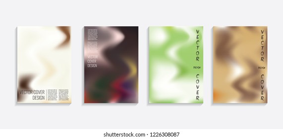 Modern covers with gradient wavy shapes. Futuristic minimal design with a multi-colored bionic background. A4 format. Eps10 vector. For poster, layout, placard, grunge paper, card, book.
