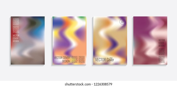 Modern covers with gradient wavy shapes. Futuristic minimal design with a multi-colored bionic background. A4 format. Eps10 vector. For poster, layout, placard, grunge paper, card, book.