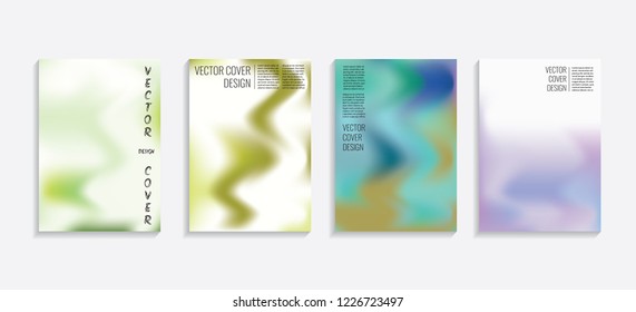 Modern covers with gradient wavy shapes. Futuristic minimal design with a multi-colored bionic background. A4 format. Eps10 vector. For poster, layout, placard, grunge paper, card, book.