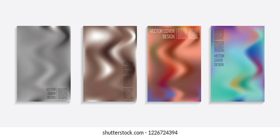 Modern covers with gradient wavy shapes. Futuristic minimal design with a multi-colored bionic background. A4 format. Eps10 vector. For poster, layout, placard, grunge paper, card, book.
