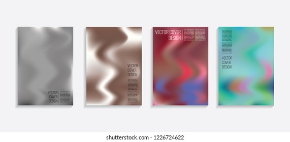 Modern covers with gradient wavy shapes. Futuristic minimal design with a multi-colored bionic background. A4 format. Eps10 vector. For poster, layout, placard, grunge paper, card, book.