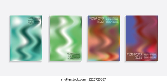 Modern covers with gradient wavy shapes. Futuristic minimal design with a multi-colored bionic background. A4 format. Eps10 vector. For poster, layout, placard, grunge paper, card, book.
