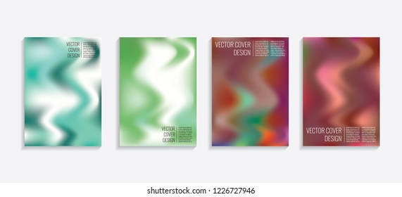 Modern covers with gradient wavy shapes. Futuristic minimal design with a multi-colored bionic background. A4 format. Eps10 vector. For poster, layout, placard, grunge paper, card, book.