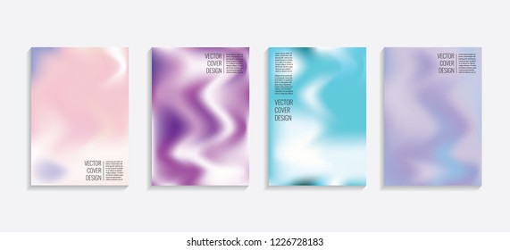 Modern covers with gradient wavy shapes. Futuristic minimal design with a multi-colored bionic background. A4 format. Eps10 vector. For poster, layout, placard, grunge paper, card, book.