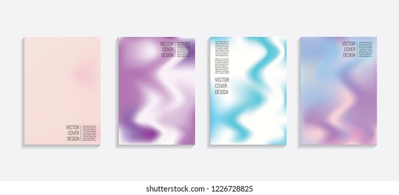 Modern covers with gradient wavy shapes. Futuristic minimal design with a multi-colored bionic background. A4 format. Eps10 vector. For poster, layout, placard, grunge paper, card, book.