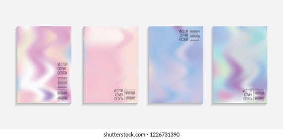 Modern covers with gradient wavy shapes. Futuristic minimal design with a multi-colored bionic background. A4 format. Eps10 vector. For poster, layout, placard, grunge paper, card, book.