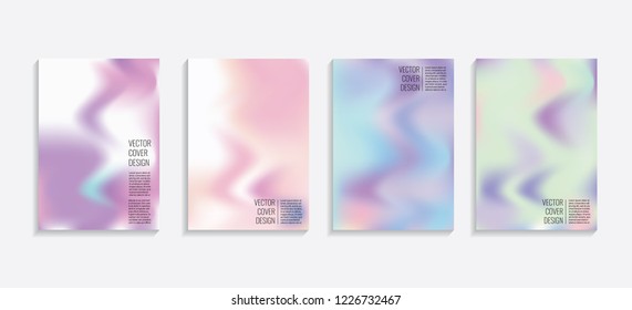 Modern covers with gradient wavy shapes. Futuristic minimal design with a multi-colored bionic background. A4 format. Eps10 vector. For poster, layout, placard, grunge paper, card, book.