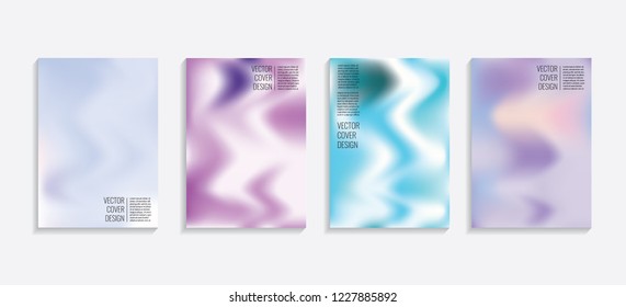 Modern covers with gradient wavy shapes. Futuristic minimal design with a multi-colored bionic background. A4 format. Eps10 vector. For poster, layout, placard, grunge paper, card, book.