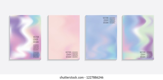Modern covers with gradient wavy shapes. Futuristic minimal design with a multi-colored bionic background. A4 format. Eps10 vector. For poster, layout, placard, grunge paper, card, book.