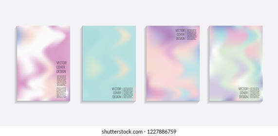 Modern covers with gradient wavy shapes. Futuristic minimal design with a multi-colored bionic background. A4 format. Eps10 vector. For poster, layout, placard, grunge paper, card, book.