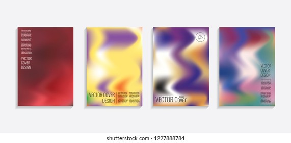 Modern covers with gradient wavy shapes. Futuristic minimal design with a multi-colored bionic background. A4 format. Eps10 vector. For poster, layout, placard, grunge paper, card, book.
