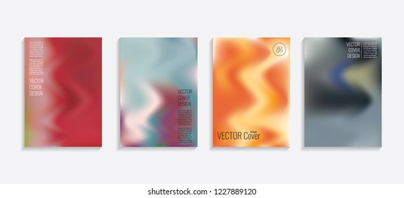 Modern covers with gradient wavy shapes. Futuristic minimal design with a multi-colored bionic background. A4 format. Eps10 vector. For poster, layout, placard, grunge paper, card, book.