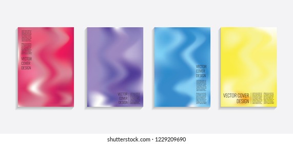 Modern covers with gradient wavy shapes. Futuristic minimal design with a multi-colored bionic background. A4 format. Eps10 vector. For poster, layout, placard, grunge paper, card, book.