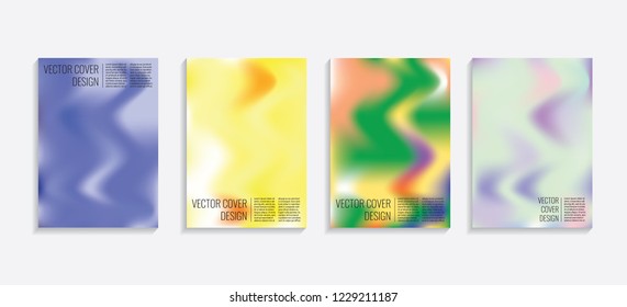 Modern covers with gradient wavy shapes. Futuristic minimal design with a multi-colored bionic background. A4 format. Eps10 vector. For poster, layout, placard, grunge paper, card, book.