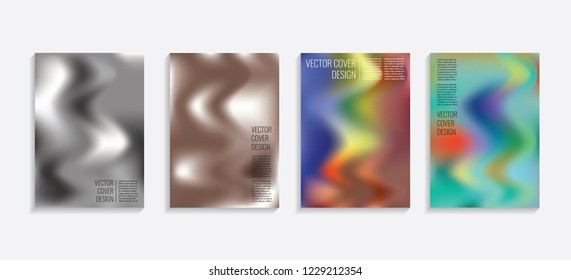Modern covers with gradient wavy shapes. Futuristic minimal design with a multi-colored bionic background. A4 format. Eps10 vector. For poster, layout, placard, grunge paper, card, book.