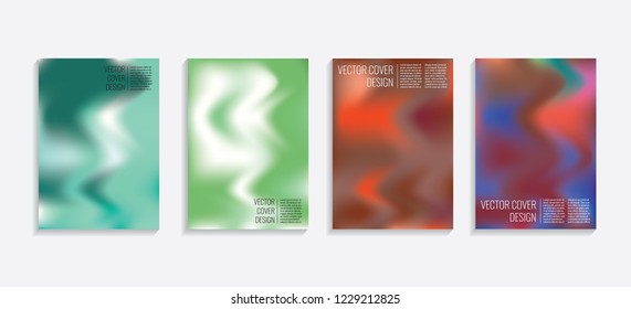 Modern covers with gradient wavy shapes. Futuristic minimal design with a multi-colored bionic background. A4 format. Eps10 vector. For poster, layout, placard, grunge paper, card, book.