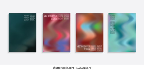 Modern covers with gradient wavy shapes. Futuristic minimal design with a multi-colored bionic background. A4 format. Eps10 vector. For poster, layout, placard, grunge paper, card, book.