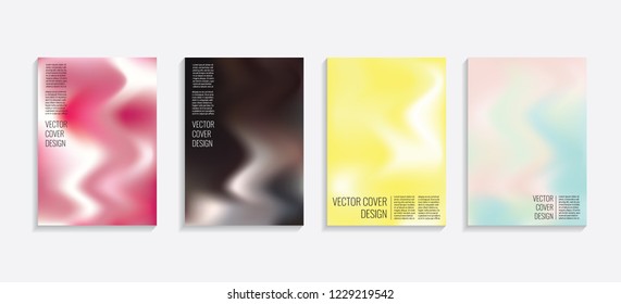 Modern covers with gradient wavy shapes. Futuristic minimal design with a multi-colored bionic background. A4 format. Eps10 vector. For poster, layout, placard, grunge paper, card, book.