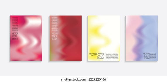 Modern covers with gradient wavy shapes. Futuristic minimal design with a multi-colored bionic background. A4 format. Eps10 vector. For poster, layout, placard, grunge paper, card, book.