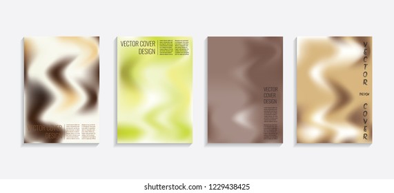 Modern covers with gradient wavy shapes. Futuristic minimal design with a multi-colored bionic background. A4 format. Eps10 vector. For poster, layout, placard, grunge paper, card, book.