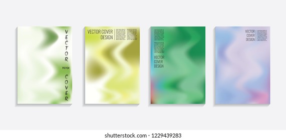 Modern covers with gradient wavy shapes. Futuristic minimal design with a multi-colored bionic background. A4 format. Eps10 vector. For poster, layout, placard, grunge paper, card, book.