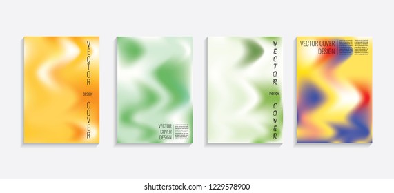 Modern covers with gradient wavy shapes. Futuristic minimal design with a multi-colored bionic background. A4 format. Eps10 vector. For poster, layout, placard, grunge paper, card, book.