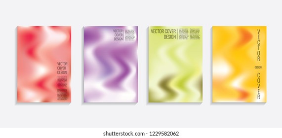 Modern covers with gradient wavy shapes. Futuristic minimal design with a multi-colored bionic background. A4 format. Eps10 vector. For poster, layout, placard, grunge paper, card, book.