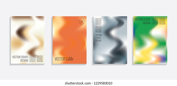 Modern covers with gradient wavy shapes. Futuristic minimal design with a multi-colored bionic background. A4 format. Eps10 vector. For poster, layout, placard, grunge paper, card, book.