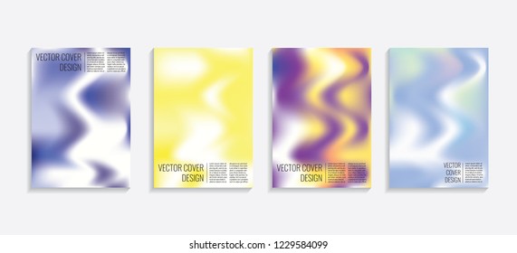 Modern covers with gradient wavy shapes. Futuristic minimal design with a multi-colored bionic background. A4 format. Eps10 vector. For poster, layout, placard, grunge paper, card, book.