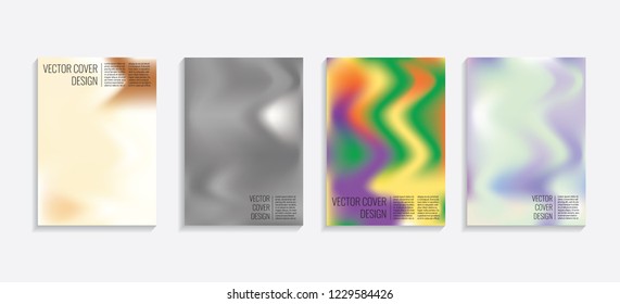 Modern covers with gradient wavy shapes. Futuristic minimal design with a multi-colored bionic background. A4 format. Eps10 vector. For poster, layout, placard, grunge paper, card, book.