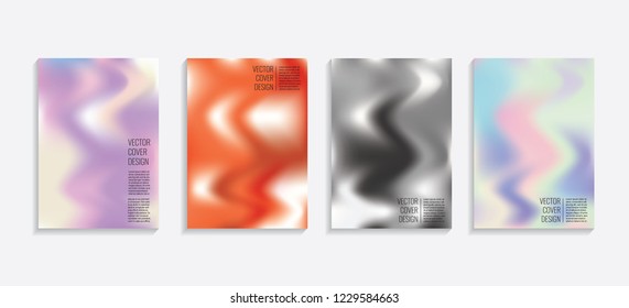 Modern covers with gradient wavy shapes. Futuristic minimal design with a multi-colored bionic background. A4 format. Eps10 vector. For poster, layout, placard, grunge paper, card, book.