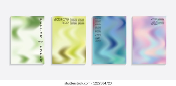 Modern covers with gradient wavy shapes. Futuristic minimal design with a multi-colored bionic background. A4 format. Eps10 vector. For poster, layout, placard, grunge paper, card, book.