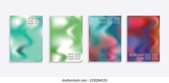 Modern covers with gradient wavy shapes. Futuristic minimal design with a multi-colored bionic background. A4 format. Eps10 vector. For poster, layout, placard, grunge paper, card, book.