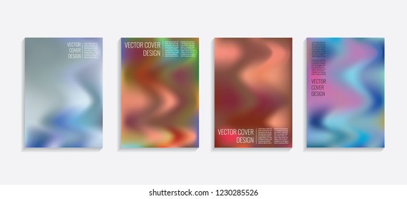 Modern covers with gradient wavy shapes. Futuristic minimal design with a multi-colored bionic background. A4 format. Eps10 vector. For poster, layout, placard, grunge paper, card, book.