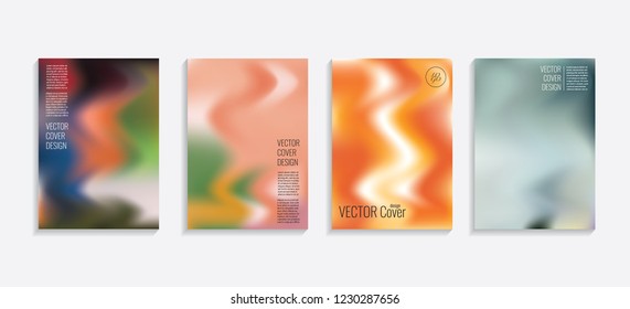 Modern covers with gradient wavy shapes. Futuristic minimal design with a multi-colored bionic background. A4 format. Eps10 vector. For poster, layout, placard, grunge paper, card, book.