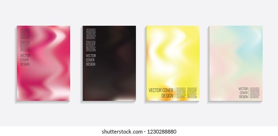 Modern covers with gradient wavy shapes. Futuristic minimal design with a multi-colored bionic background. A4 format. Eps10 vector. For poster, layout, placard, grunge paper, card, book.