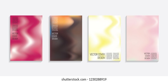 Modern covers with gradient wavy shapes. Futuristic minimal design with a multi-colored bionic background. A4 format. Eps10 vector. For poster, layout, placard, grunge paper, card, book.