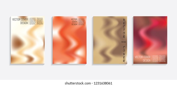 Modern covers with gradient wavy shapes. Futuristic minimal design with a multi-colored bionic background. A4 format. Eps10 vector. For poster, layout, placard, grunge paper, card, book.