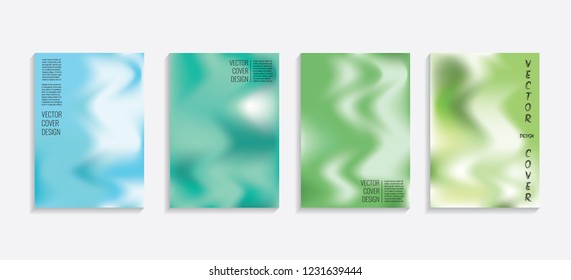 Modern covers with gradient wavy shapes. Futuristic minimal design with a multi-colored bionic background. A4 format. Eps10 vector. For poster, layout, placard, grunge paper, card, book.
