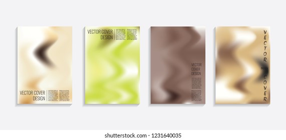 Modern covers with gradient wavy shapes. Futuristic minimal design with a multi-colored bionic background. A4 format. Eps10 vector. For poster, layout, placard, grunge paper, card, book.