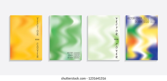 Modern covers with gradient wavy shapes. Futuristic minimal design with a multi-colored bionic background. A4 format. Eps10 vector. For poster, layout, placard, grunge paper, card, book.