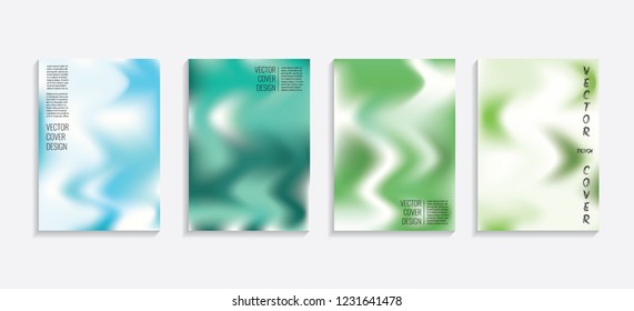 Modern covers with gradient wavy shapes. Futuristic minimal design with a multi-colored bionic background. A4 format. Eps10 vector. For poster, layout, placard, grunge paper, card, book.