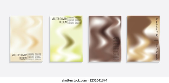 Modern covers with gradient wavy shapes. Futuristic minimal design with a multi-colored bionic background. A4 format. Eps10 vector. For poster, layout, placard, grunge paper, card, book.